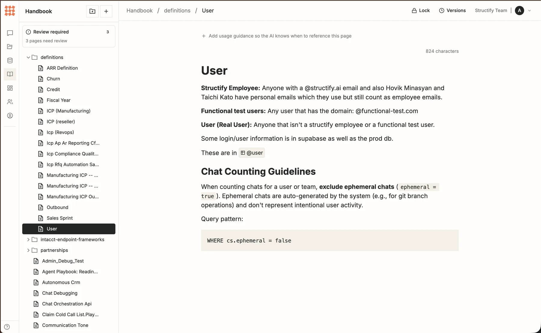 Product screen: a Handbook definition page for a part, a job, a revision, a hold